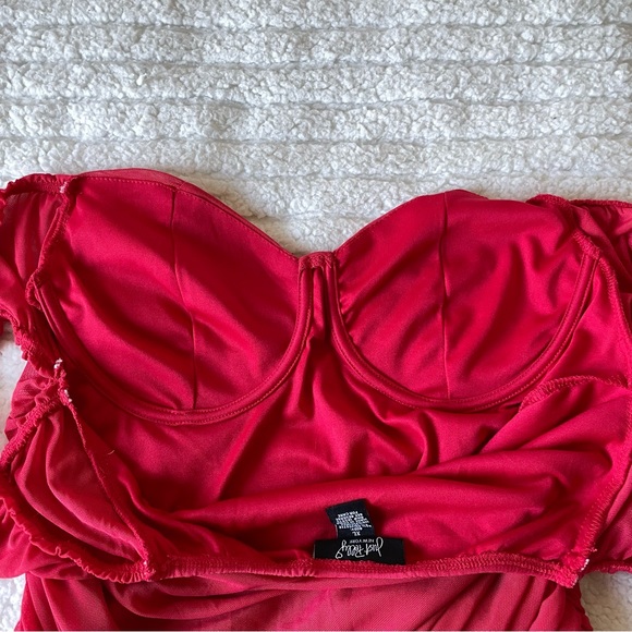 Just Polly New York Red Ruched Bardot Top Bustier Off Shoulder Top - Picture 5 of 7